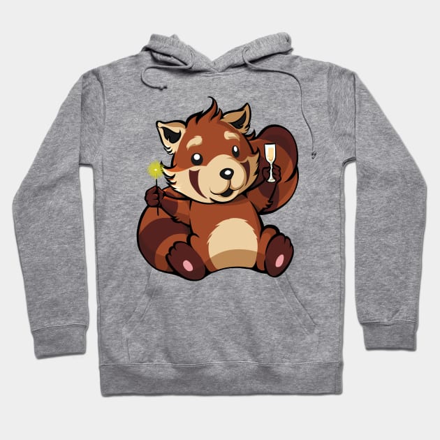 Red panda with champagne and sparkler - Happy New Year Hoodie by Modern Medieval Design